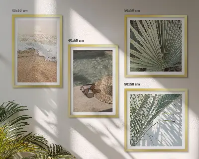 Composição de quadros chapéu de praia aquático e óculos de sol