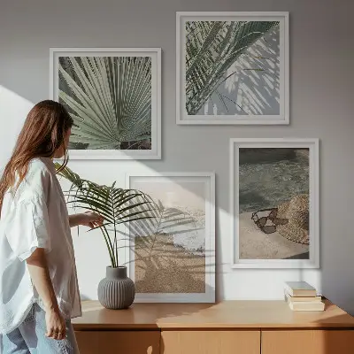 Composição de quadros chapéu de praia aquático e óculos de sol