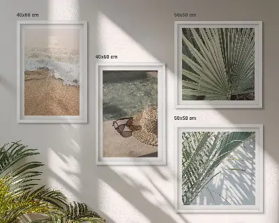 Composição de quadros chapéu de praia aquático e óculos de sol
