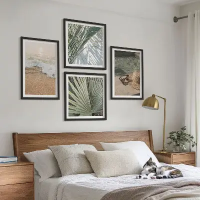 Composição de quadros chapéu de praia aquático e óculos de sol