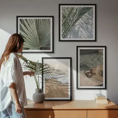 Composição de quadros chapéu de praia aquático e óculos de sol