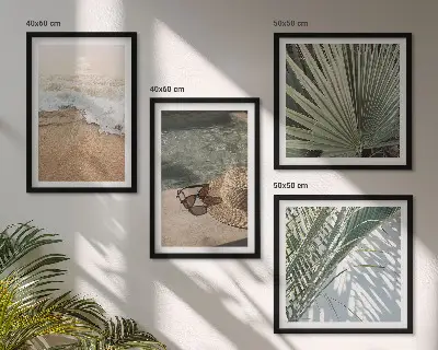 Composição de quadros chapéu de praia aquático e óculos de sol
