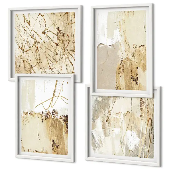 Composição de quadros com padrões abstratos em bege e branco