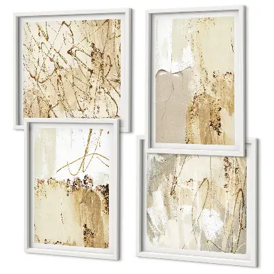 Composição de quadros com padrões abstratos em bege e branco