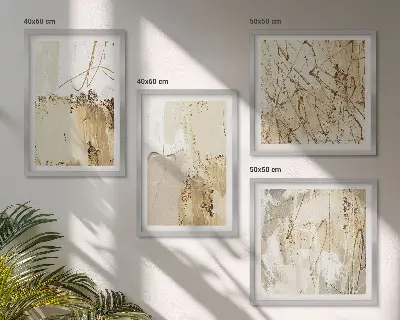 Composição de quadros com padrões abstratos em bege e branco