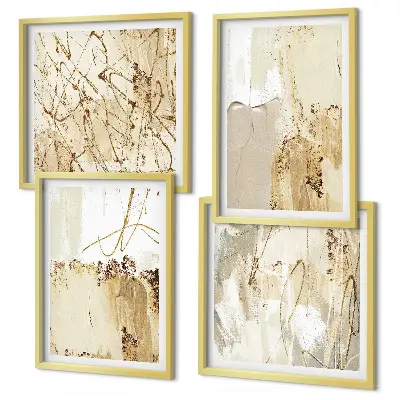 Composição de quadros com padrões abstratos em bege e branco