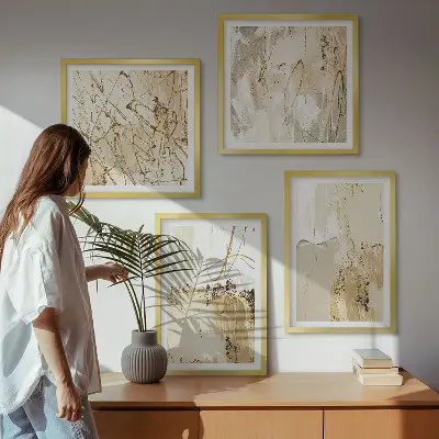 Composição de quadros com padrões abstratos em bege e branco