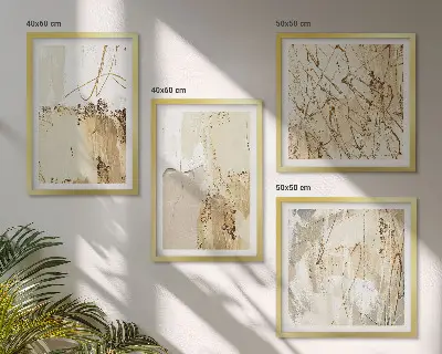 Composição de quadros com padrões abstratos em bege e branco