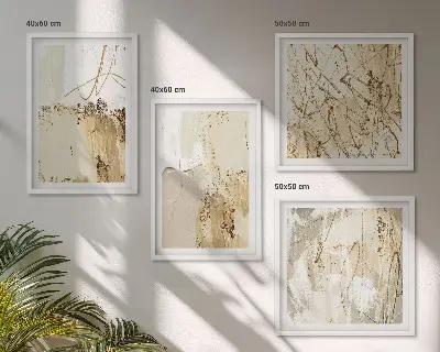 Composição de quadros com padrões abstratos em bege e branco