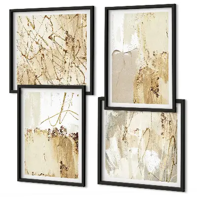 Composição de quadros com padrões abstratos em bege e branco