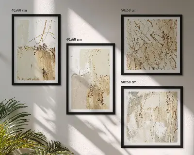Composição de quadros com padrões abstratos em bege e branco