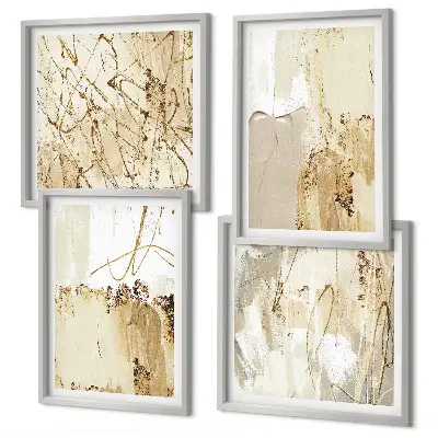 Composição de quadros com padrões abstratos em bege e branco