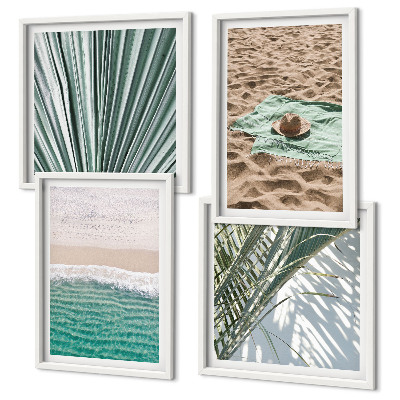 Conjunto de 4 quadros com moldura Vistas de férias para a praia e o mar