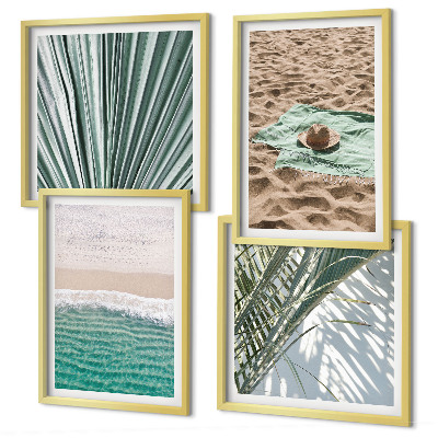 Conjunto de 4 quadros com moldura Vistas de férias para a praia e o mar