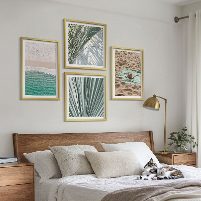 Conjunto de 4 quadros com moldura Vistas de férias para a praia e o mar