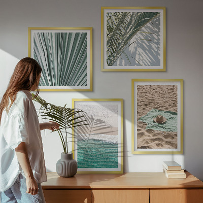 Conjunto de 4 quadros com moldura Vistas de férias para a praia e o mar