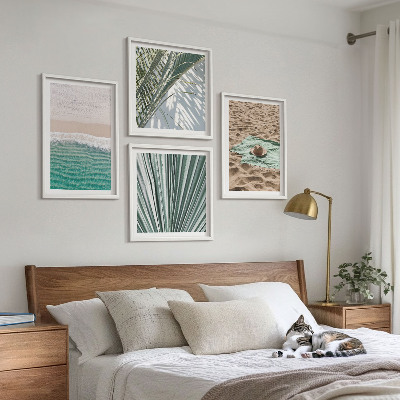 Conjunto de 4 quadros com moldura Vistas de férias para a praia e o mar