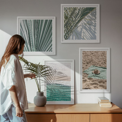 Conjunto de 4 quadros com moldura Vistas de férias para a praia e o mar