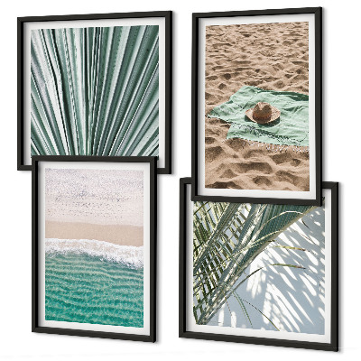 Conjunto de 4 quadros com moldura Vistas de férias para a praia e o mar
