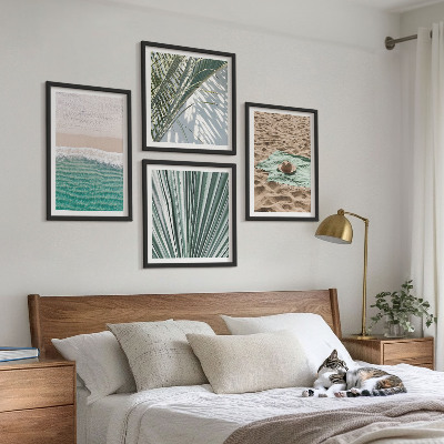 Conjunto de 4 quadros com moldura Vistas de férias para a praia e o mar