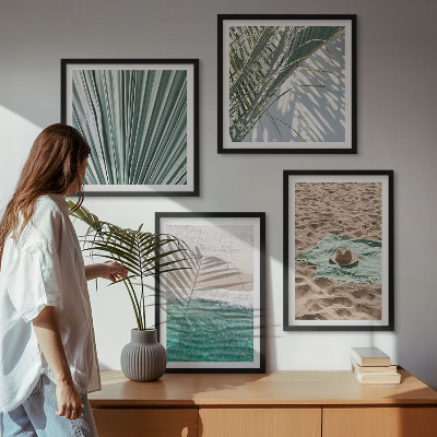 Conjunto de 4 quadros com moldura Vistas de férias para a praia e o mar