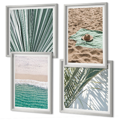 Conjunto de 4 quadros com moldura Vistas de férias para a praia e o mar