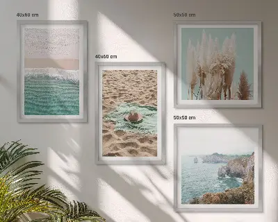 Políptico com moldura chapéu de palha com ondas de praia