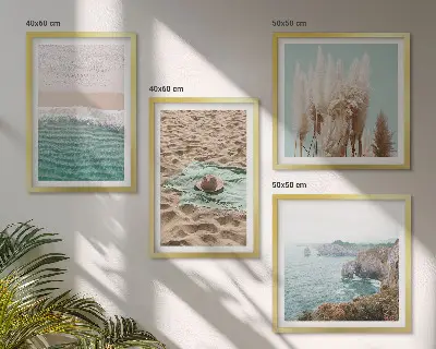 Políptico com moldura chapéu de palha com ondas de praia