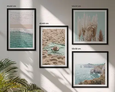 Políptico com moldura chapéu de palha com ondas de praia