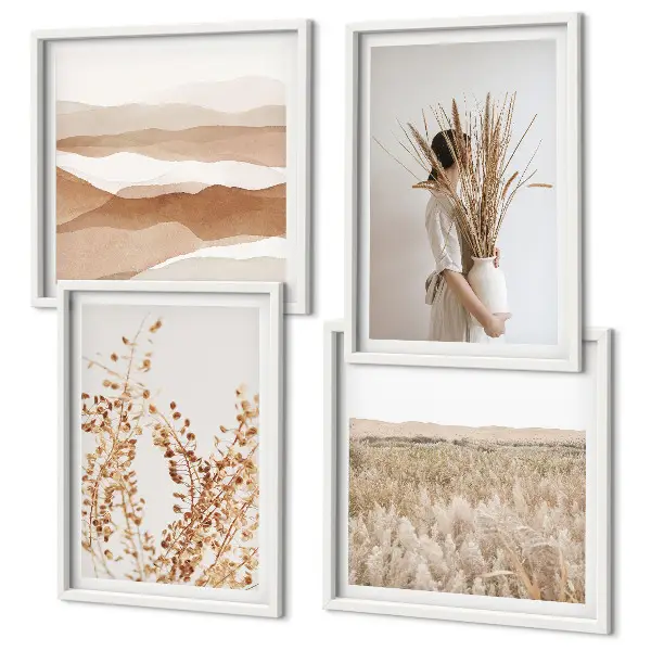 Composição de quadros com motivos de plantas em estilo boho