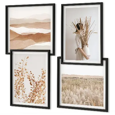 Composição de quadros com motivos de plantas em estilo boho