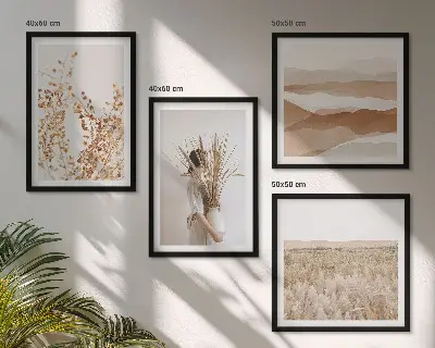 Composição de quadros com motivos de plantas em estilo boho