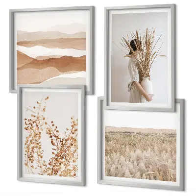 Composição de quadros com motivos de plantas em estilo boho