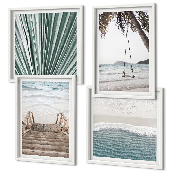 Conjunto de 4 quadros com moldura Férias tropicais