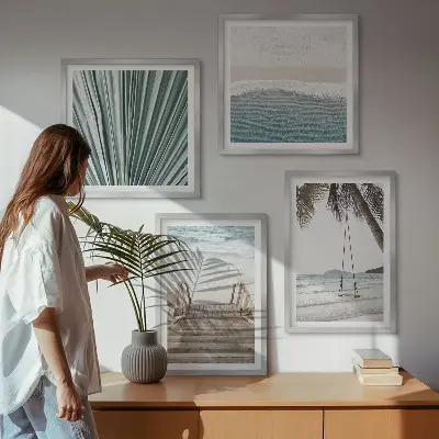 Conjunto de 4 quadros com moldura tema férias tropicais