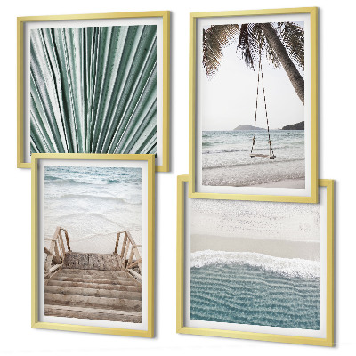 Conjunto de 4 quadros com moldura Férias tropicais