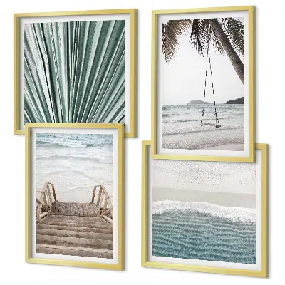 Conjunto de 4 quadros com moldura tema férias tropicais