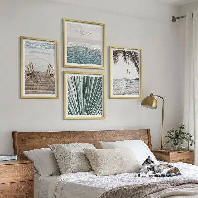 Conjunto de 4 quadros com moldura tema férias tropicais