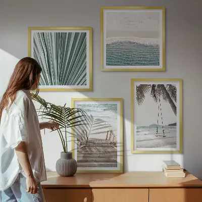 Conjunto de 4 quadros com moldura tema férias tropicais