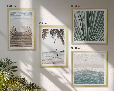 Conjunto de 4 quadros com moldura tema férias tropicais