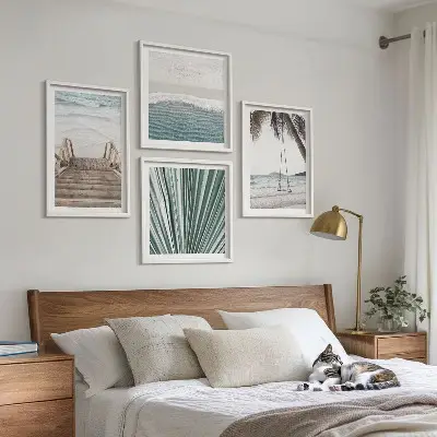 Conjunto de 4 quadros com moldura tema férias tropicais