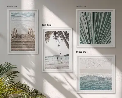 Conjunto de 4 quadros com moldura tema férias tropicais
