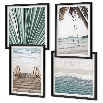 Conjunto de 4 quadros com moldura Férias tropicais