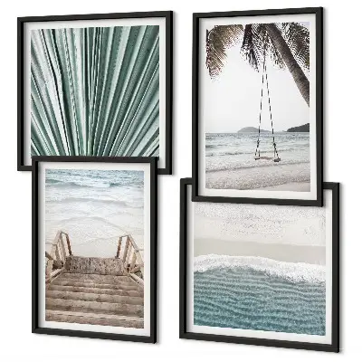 Conjunto de 4 quadros com moldura tema férias tropicais