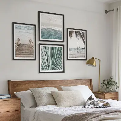 Conjunto de 4 quadros com moldura tema férias tropicais
