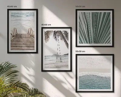 Conjunto de 4 quadros com moldura tema férias tropicais