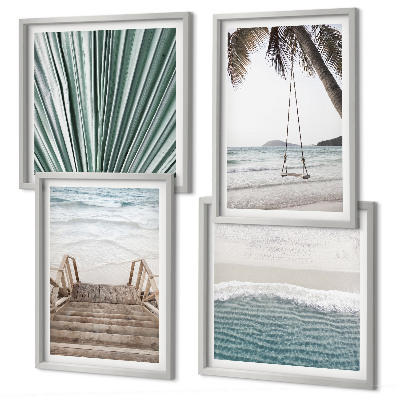 Conjunto de 4 quadros com moldura Férias tropicais