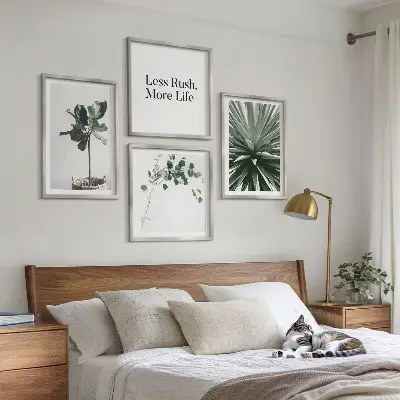 Políptico com moldura com estética minimalista de plantas verdes