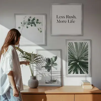 Políptico com moldura com estética minimalista de plantas verdes