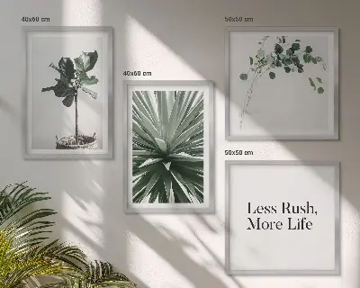 Políptico com moldura com estética minimalista de plantas verdes